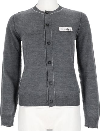 Maison Margiela Button-Down Grey Knit Cardigan With Subtle Patch Detail
