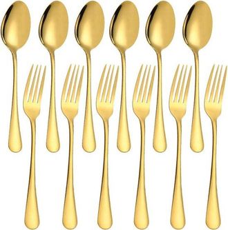 OEM Juego De 12 Piezas, Juego De Cubiertos De Acero Inoxidable Dorado, Cubiertos De Acero Inoxidable Tenedores Perfectos D&iacute;a De Acci&oacute;n De Gracias