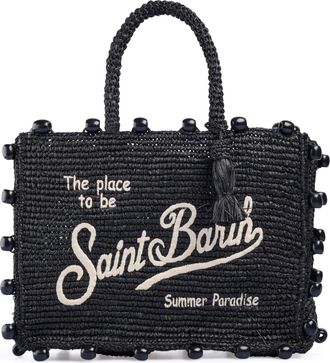 MC2 Saint Barth Rectangular Raffia Handbag with Beaded Edges