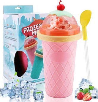 OEM Vaso Para Granizados - Silicona, Reutilizable, Con Pajita Y Cuchara, Rosa