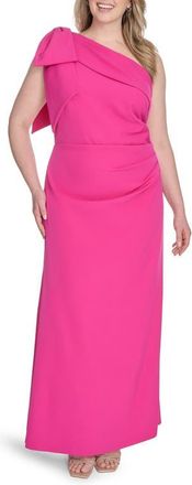 Eliza J Bow Detail One-Shoulder Gown in Magenta at Nordstrom, Size 14W