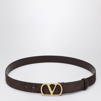 Valentino Garavani VLogo Signature Belt in Ebony Suede