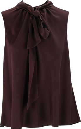Forte_Forte Silk-Satin Lavalli&egrave;re Flared Bow-Detail Top