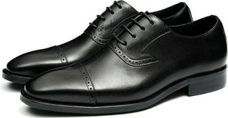 Generic Mens Pointed Toe Faux Leather Brogues Oxfords Lace Up Formal Shoes Low Block Heel Office Dress Shoes,Black,7.5 UK