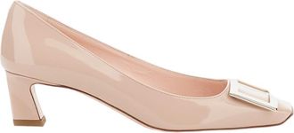 Roger Vivier Patent-Finish Pointed Toe Pumps with Metallic Buckle