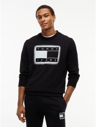 Tommy Hilfiger Mens Tommy Jeans Spray Paint Flag Sweatshirt - Black - XXL