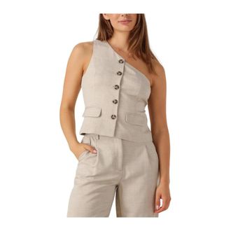 Y.A.S Y.a.s, Jassen, Dames, Beige, XL, Polyester, One Shoulder Waistcoat voor vrouwen