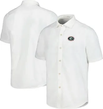 Tommy Bahama Mens Tommy Bahama White Georgia Bulldogs Coconut Point Palm Vista IslandZone Camp Button-Up Shirt at Nordstrom, Size Large