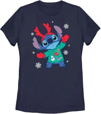Lilo & Stitch Womens Lilo & Stitch Christmas Outfit Stitch Graphic T-Shirt in Navy Blue at Nordstrom, Size Medium