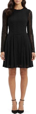 All in Favor Long Sleeve Lace Fit & Flare Dress in Black at Nordstrom, Size X-Small
