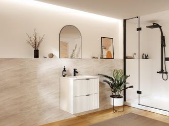 Vente-Unique Mobile sotto lavabo sospeso con scanalature 60 cm Bianco opaco - ZEVINI