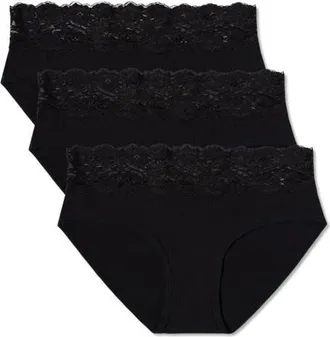 Pact Lace Waist Brief 3-Pack Made With Organic Cotton in Black at Nordstrom, Size Xx-Large