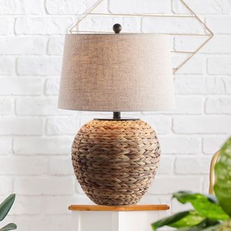 Jonathan Y Designs Alaro Farmhouse Coastal Water Hyacinth Basket LED Table Lamp in Natural at Nordstrom