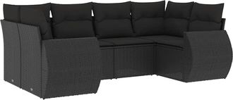 vidaXL Set De Sof&aacute;s De Jard&iacute;n 6 Piezas Y Cojines Rat&aacute;n Sint&eacute;tico Negro Vidaxl