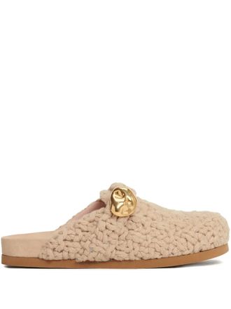 Fabiana Filippi knitted sude mules - women - Calf Suede/Rubber/Fabric - 37 - Neutrals