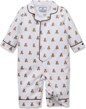 Petite Plume Teddy One-Piece Brushed Twill Pajamas in Brown at Nordstrom, Size 18-24M