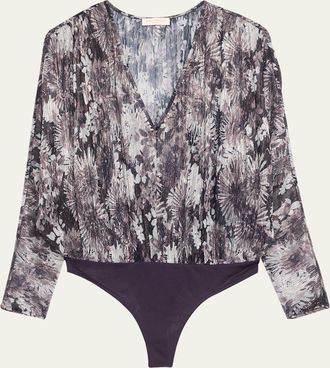 Ramy Brook Margot Metallic Floral Long-Sleeve Bodysuit