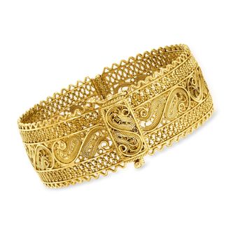 Ross-Simons 18kt Gold Over Sterling Wide Filigree Bangle Bracelet