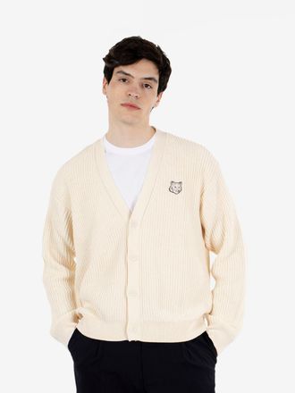 Maison Kitsun&eacute; Fox Head cotton ribbed cardigan sandshell
