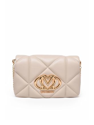 Love Moschino White Quilted Clip Closure Polyurethane Shoulder Bag