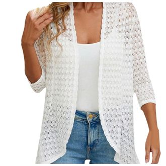 Generic Women Lightweight Cardigan 4572 Sleeve Sweater Elegant Cropped Cardigan Knit Shrugs Bolero Crochet Sheer Crop Jacket Cover Up Tops Boho Open Front Wat
