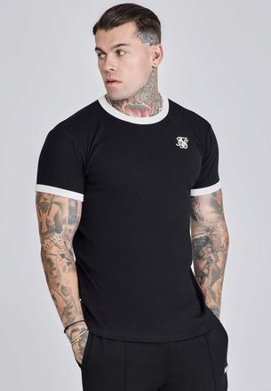 Siksilk T-Shirt SIKSILK Siksilk T-Shirt Ribbed Ringer T-Shirt, Herren, Gr. L, schwarz, Obermaterial: 96% Baumwolle CO. 4% Elasthan EL., Shirts T-Shirt