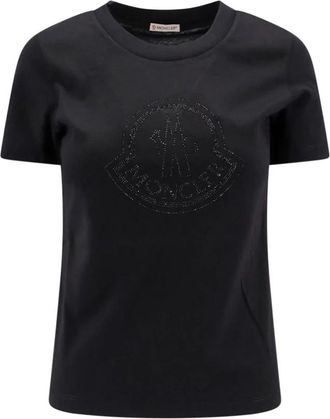 Moncler Katoenen T-shirt met Frontlogo - Dames - T-shirts - Zwart - M - Katoen - Tops