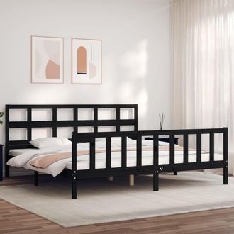 vidaXL Estructura De Cama Con Cabecero Madera Maciza Negro 200x200 Cm Vidaxl