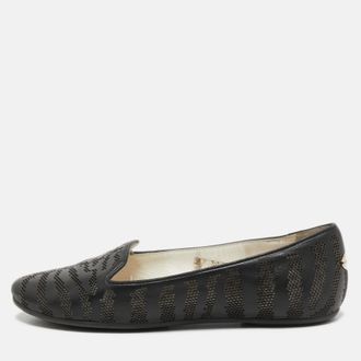 Roberto Cavalli Black Leather Laser Cut Ballet Flats