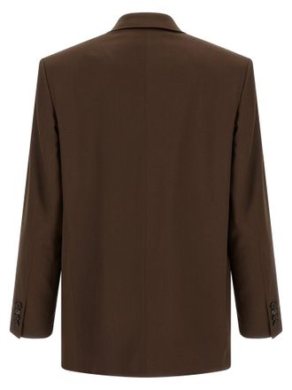 Saint Laurent Silk Satin Double-Breasted Blazer - Brown
