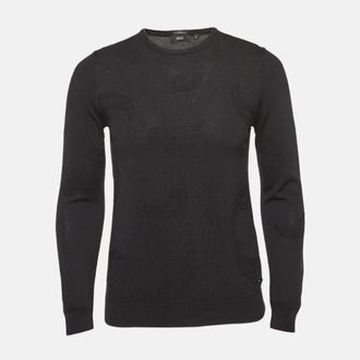 HUGO BOSS Black Paisley Pattern Knit Slim Fit Sweater M