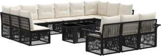 vidaXL Conjunto De Sof&aacute;s De Jard&iacute;n 14 Uds. Negro Y Blanco Crema Vidaxl