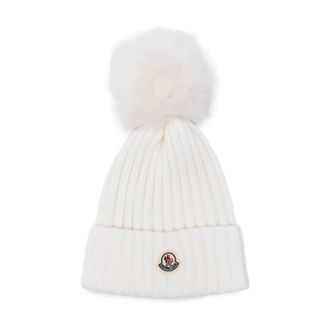Moncler Natuurlijke Wol Wintermuts - Dames - Hoeden - Wit - ONE Size - Wol - Accessoires