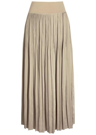 Joseph Rabat Pleated Satin Midi Skirt - Beige - 38 (UK10 / S)