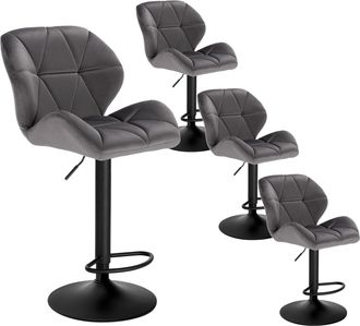 Woltu Woltu 4 Taburetes De Bar Giratorios Modernos, Silla Alta De Cocina Con Respaldo De Terciopelo, Taburete De Cocina Ajustable Y Giratorio, Gris Oscuro
