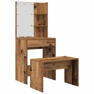 Berkfield Home Dressing Table Set with LED Old Wood Engineered Wood in Brown