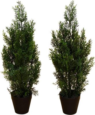 Nearly Natural Set Of 2 Indoor/Outdoor Uv-Resistant 2Ft Artificial Cedar Pine Trees