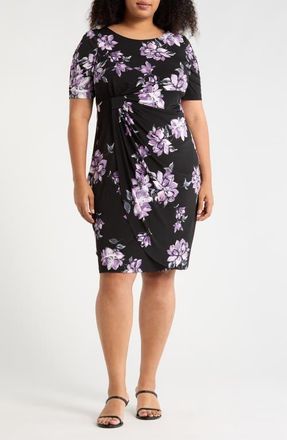 Connected Floral Print Faux Wrap Dress in Black at Nordstrom, Size 14W