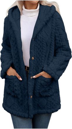 Generic Ladies Fleece Tops Full Zip Sherpa Warm Fluffy Thicken Button Down Winter Coats Soft Cozy Long Sleeve Thermal Plush Outwears with Pockets