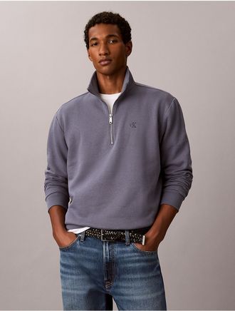 Calvin Klein Mens Archive Logo Fleece Quarter Zip Sweatshirt - Blue - 2XL