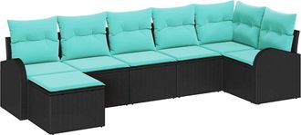 vidaXL Juego De Sof&aacute; 7 Uds. Negro Y Turquesa Rat&aacute;n Sint&eacute;tico Vidaxl