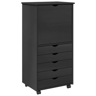 vidaXL Gabinete Rodante 53 X 39 X 103 Cm Madera De Pino Macizo Gris Vidaxl