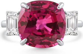 Pompeii3 8.50Ct Cushion Ruby & Emerald Cut Diamond Ring 14k White Gold Lab Grown Size: 5.5