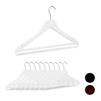 Relaxdays 30 X Perchas Ropa Madera, Ranuras, Barra Pantal&oacute;n, Gancho Giratorio 360&deg;, Colgadores Madera, 44,5 Cm De Ancho, Blanco