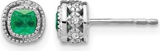 Diamond2Deal 10k White Gold Emerald and Diamond Stud Earrings