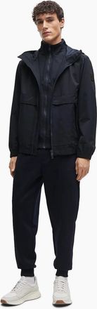 HUGO BOSS Mens Crispian Hooded Solid Patterned Rain Jacket - Navy - Size: Regular/34