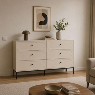 Dmora C&oacute;moda Laniti, 4 Cajones, Apertura Deslizante, Cierre Soft Close, 150x40x92h Cm Beige Cashmere