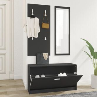 vidaXL Vidaxl - Set De Mueble Zapatero 3 En 1 Madera Contrachapada Negro