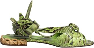 Dolce & Gabbana Green Animal Print Ankle Wrap Sandals Womens Shoes