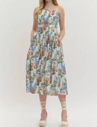 Entro Floral Fun Strapless Dress In Beige